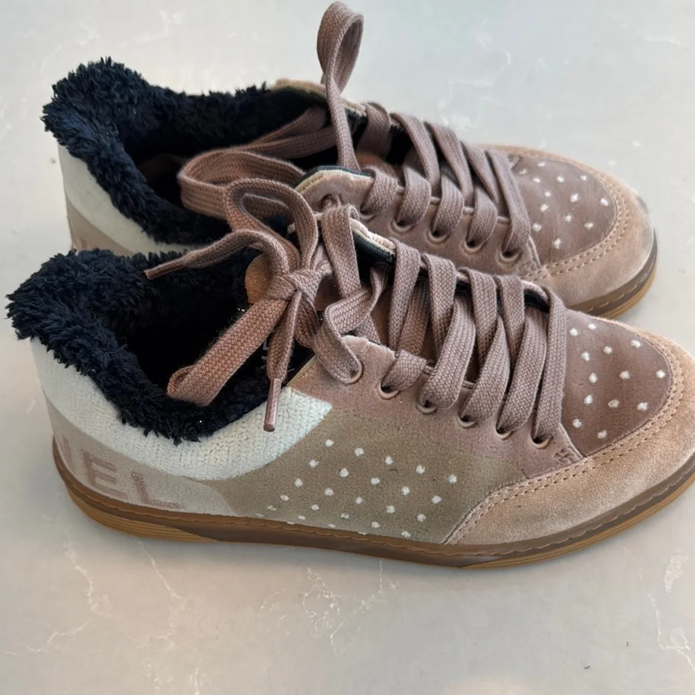 Chanel Rose Polka Dot Sneakers with Black Fur Lining - Picture 4 of 6
